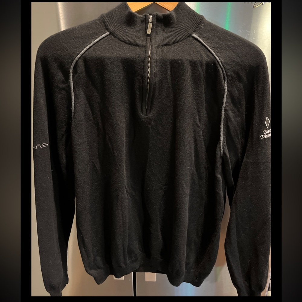 XFC HOLLAS XL BLACK MERINO WOOL Sweater 1/4 Zip Black Diamond Logo Gray Accents